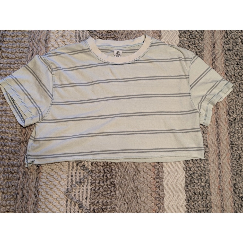 BDG Urban Outfitters Striped Crop Top Short Sleeve Raw Hem Grey Striped Medium
